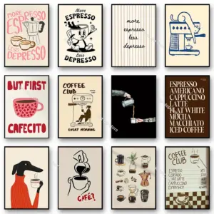 Cartoon Animal Text Art Coffee Print Painting Minimalist Wall Art Room Decoration Canvas Poster Prints Coffee Lover Gift Poster
