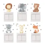 6pcs/set Boho Color Cute Smile Cartoon Animals Switch Stickers for Wall Kids Room Baby Nursery Room Wall Decals Stars Home Decor