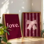 Minimalist Wall Art,Retro Home Print Aesthetics Cafe and Home Burgundy Pink Room Decoration Digital Download Girl Wall Art Women