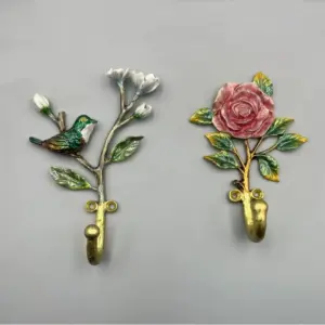 European Retro Colored Flower And Bird Shaped Wall Metal Hooks, Creative Clothes And Hats Key Hanging Wall Hooks