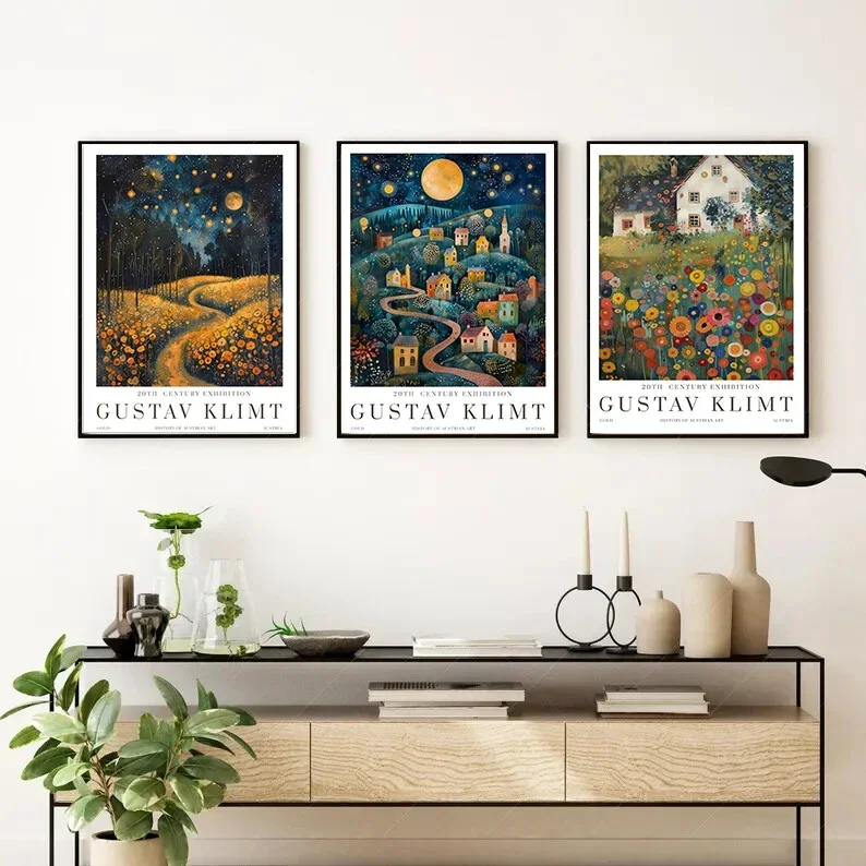 Gustav Klimt Garden Cat and Fox Canvas Print Moon and Village Klimt Museum Wall Art Poster Modern Living Room Home Decor Gifts - Image 2