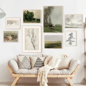 Vintage Farmhouse Gallery Wall Print Vintage Flower Sketch Art Canvas Painting Neutral French Country Home Decoration Posters
