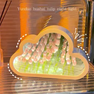 DIY Tulip Rose Night Light Led Decorative Night Lamp Magic Cube Table Lamp and Mirror 2 in 1 for Birthday Valentine's Day Gift