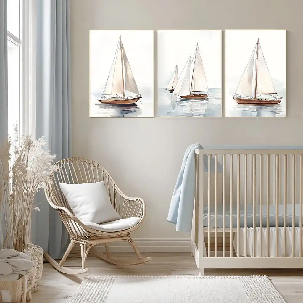 Watercolor Sailboat Print Set Coastal Nautical Wall Art Canvas Poster Prints Home Bedroom Living Room Decoration Room Gift - Image 3