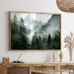 Large-size Foggy Mountain Forest Mountain Canvas Poster Green Forest Landscape Wall Art Print for Modern Living Room Home Decor