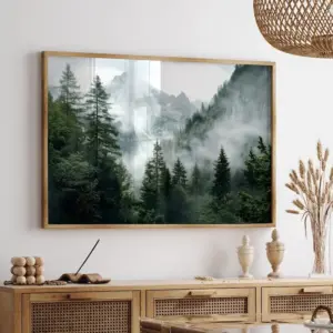 Large-size Foggy Mountain Forest Mountain Canvas Poster Green Forest Landscape Wall Art Print for Modern Living Room Home Decor