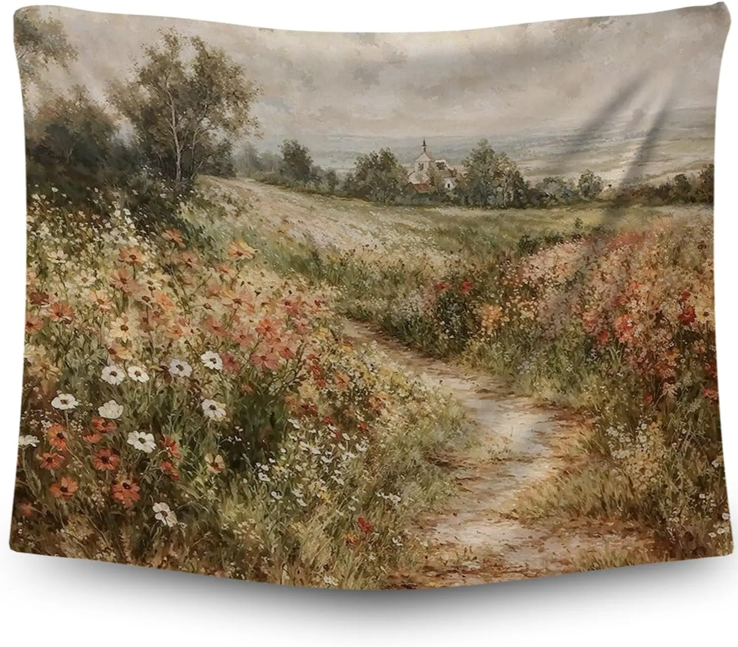 Wildflower Field Tapestry,Vintage Country Landscape Tapestry,Flower Meadow Farmhouse Wall Tapestries Aesthetic Wall Hanging for - Image 6