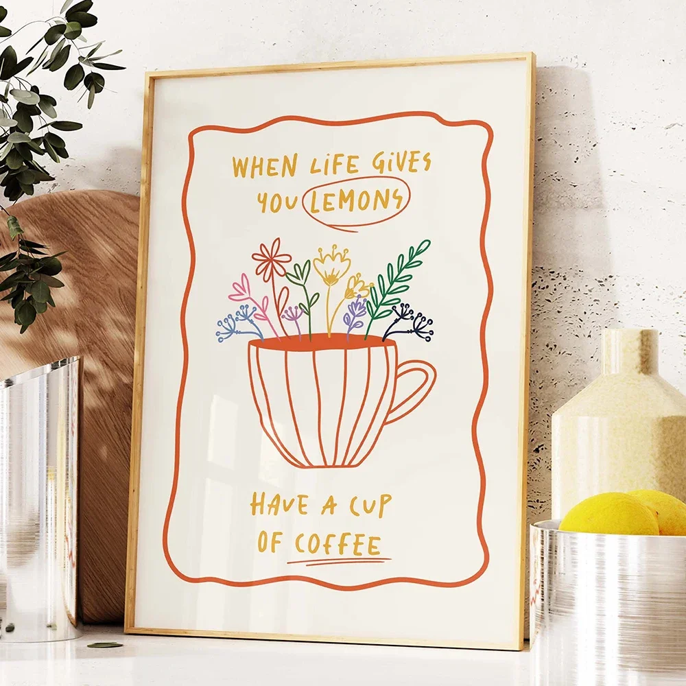 Funny Flower Coffee Cup Wall Art Painting Trendy Retro Cheers Wine Canvas Poster Prints Artwork Pictures for Bar Room Home Decor - Image 4