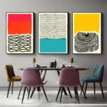 3pcs/set Red and Yellow Squares Bauhaus Style Canvas Prints Mid-century Bauhaus Geometry for Modern Living Room and Home Decor