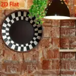"Vintage Retro Round Metal Tin Sign – Checkered Border Black & White Wall Art | Garage & Valentine's Day Decor"