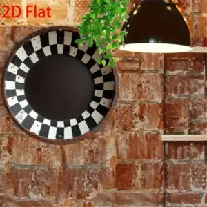 "Vintage Retro Round Metal Tin Sign – Checkered Border Black & White Wall Art | Garage & Valentine's Day Decor"