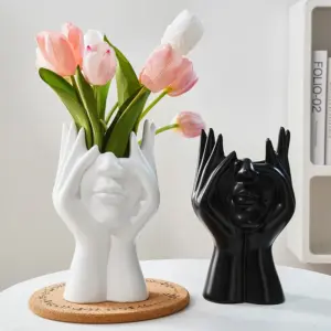 Female Form Vinyl Face Art Vase Dried Plants Vase Pen Holder Modern Flower Vases For Home Office Bookshelf Table Shelf Decor