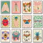 Entomology Colorful Insect Moth Lady Bug Boho Illustration Posters Prints Canvas Painting Wall Art Picture for Living Room Decor