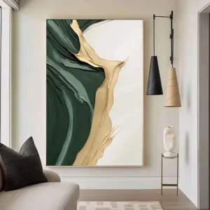 Gold Green Minimalist Abstract Art Canvas Painting 3D Large Texture Wall Art Poster Print Living Room Bedroom Porch Home Decor