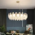 Modern Luxury Villa Led Chandelier Feather Glass Gold Metal For Living Room Bedroom Pendant Lights Home Decor Lighting Fixture