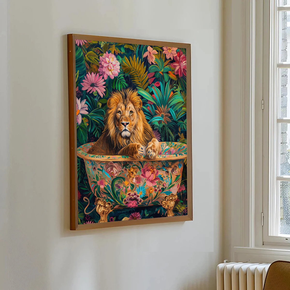 1/2pcs Bohe Lion in A Bathtub Canvas Print Poster Modern Colorful Dopamine Art Prints Bathroom Wall Art Home Decor Art Poster - Image 3