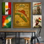 Kurdish flag map Poster Home Living Bed Room Bar Hallway Sticky Wall Art Printing Aesthetic Decor