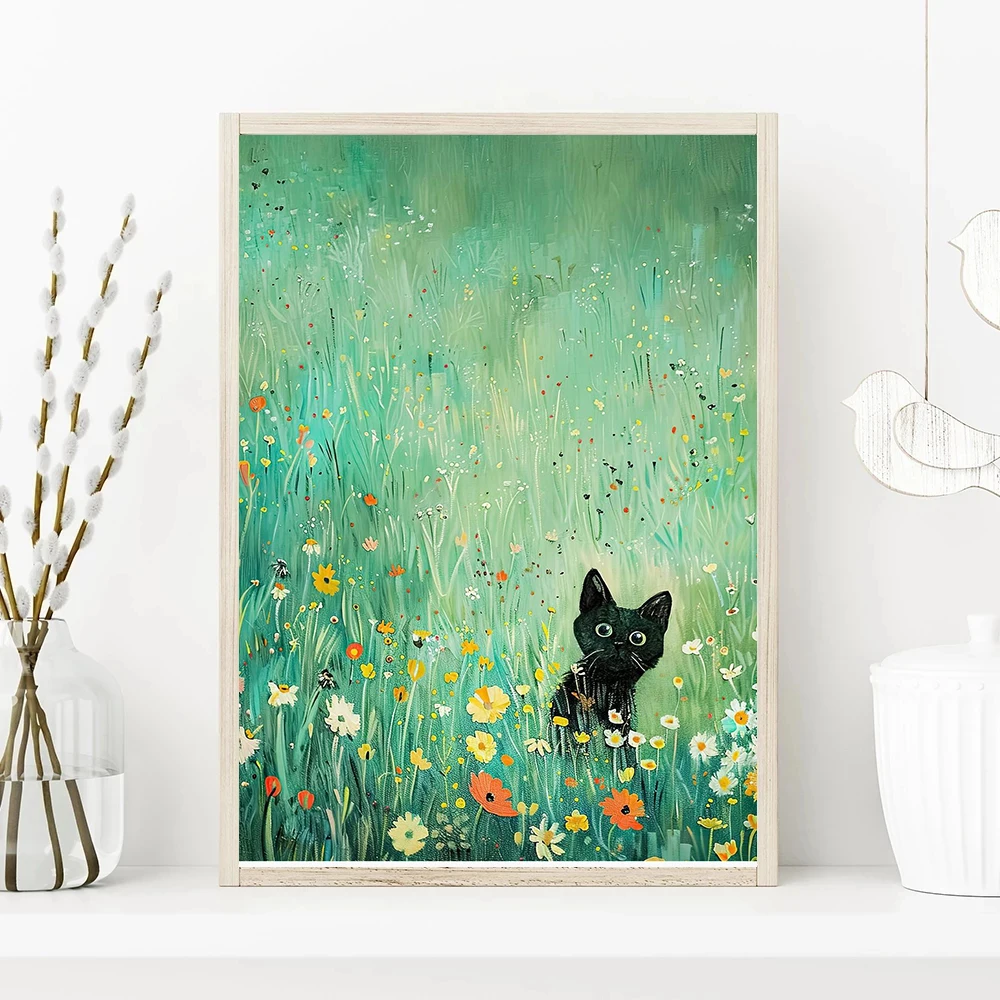 Interesting Impressionist Cute Cat and Landscape Art Posters Oil Painting Canvas Printing Living Room Bedroom Home Decoration - Image 4