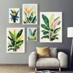 Tropical Plants Green Plants Golden Petals Aesthetic Posters Prints Modern Home Minimalist Style Decorative Art Canvas Painting