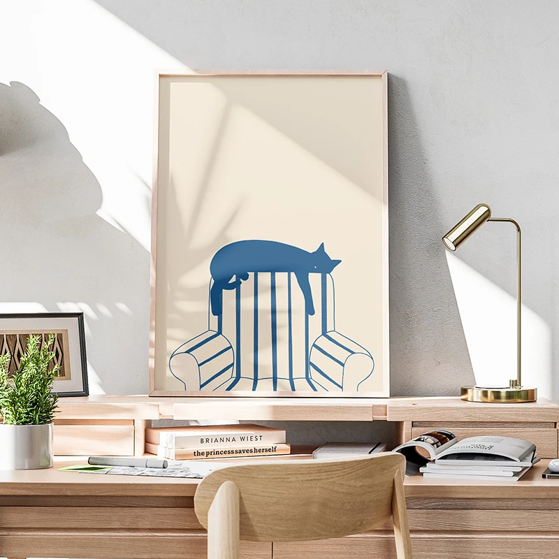 Minimalist Aesthetic Cute Animal Wall Art Illustration Poster Sleepy Kitties Canvas Painting Home Decor Cat Lover Gift - Image 3