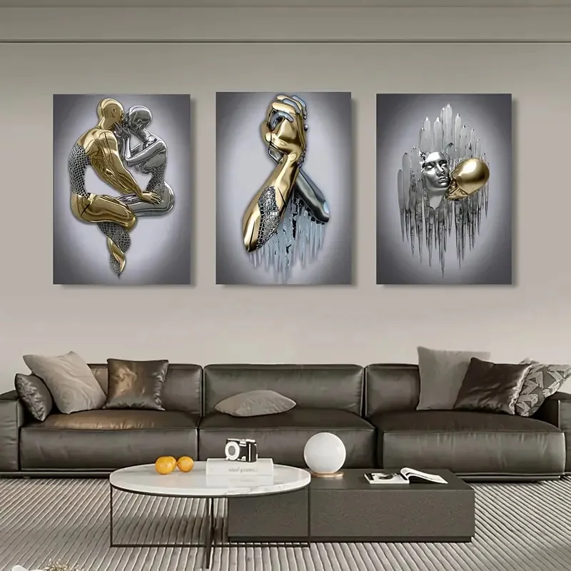 3pcs Canvas Poster Metal Figure Statue Art Canvas Painting Decor Romantic Abstract Poster Modern Art Living Room Bedroom Decor - Image 5