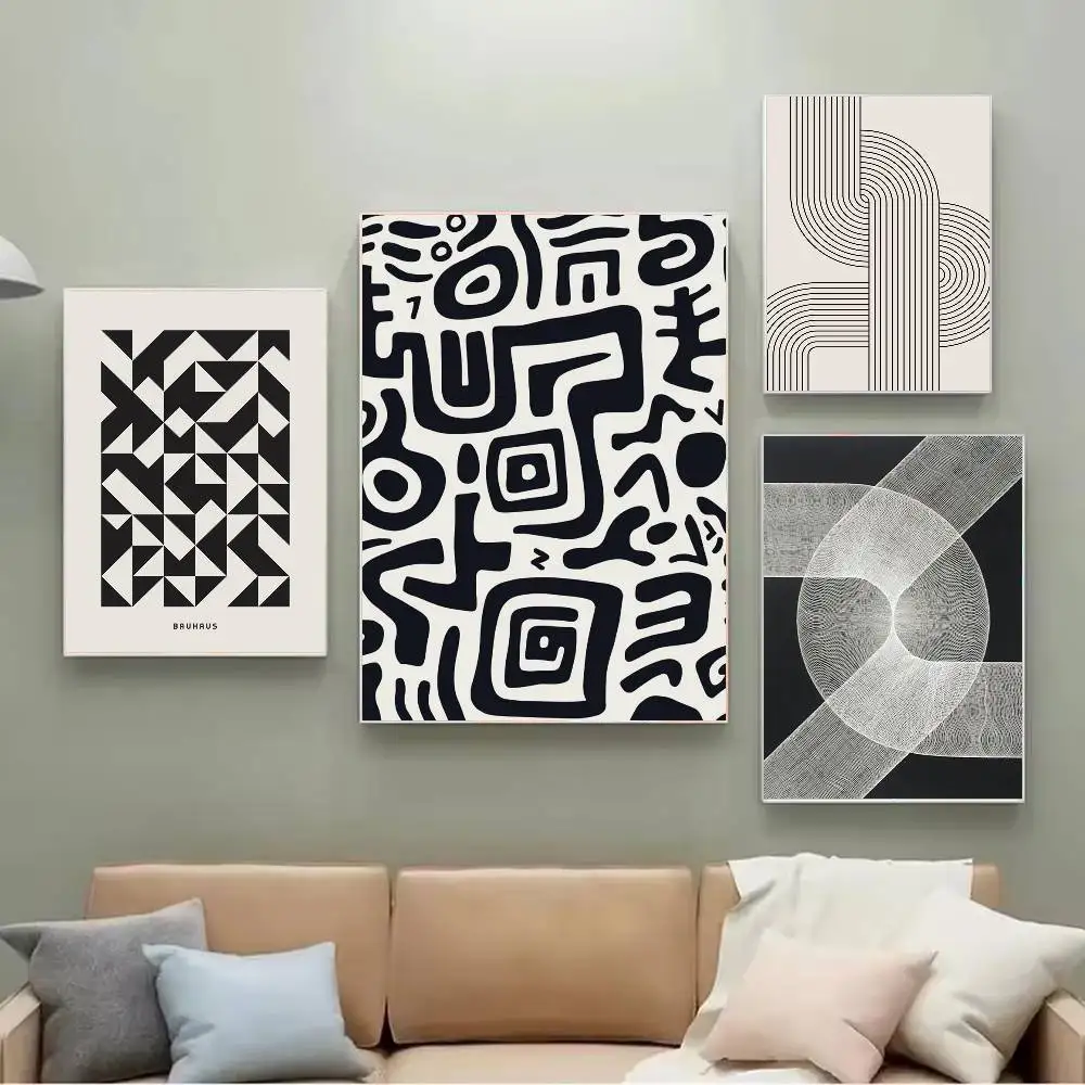 1PC Abstract Black and White Wall Art Poster Self-adhesive Art Waterproof Paper Sticker Coffee House Bar Room Wall Decor - Image 3