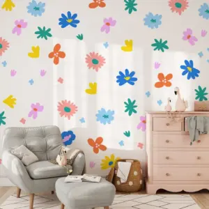 Boho Meadow Floral Wall Stickers Colorful Flower Botanical Wall Decals Playroom Bedroom Living Room Home Decor