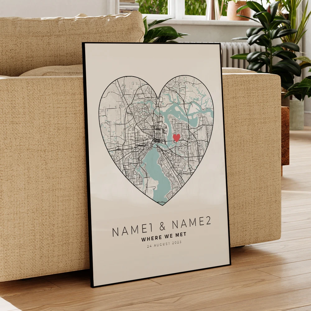 Modern Personalization Custom City Map Couple Anniversary Where We Met Wall Art Framed Print Picture Living Room Home Decor Gift - Image 3