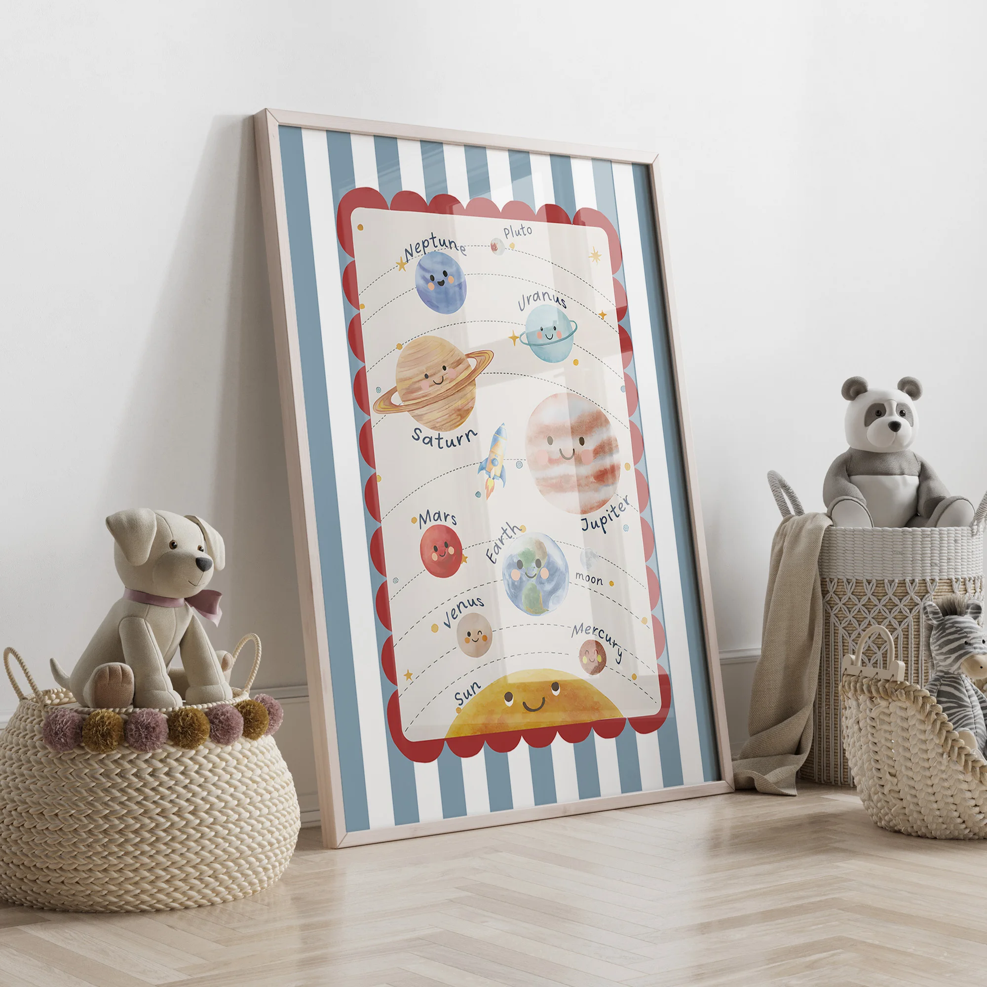 3pcs Personalized Custom Name Cartoon Child Blue stripe Wall Art Print Picture Canvas Poster Painting For Living Room Home Decor - Image 4