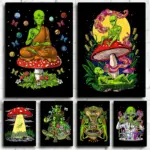 Psychedelic Trippy Magic Mushrooms Poster Canvas Painting Cartoon Science Alien Stoners Wall Art for Living Room Home Decoration