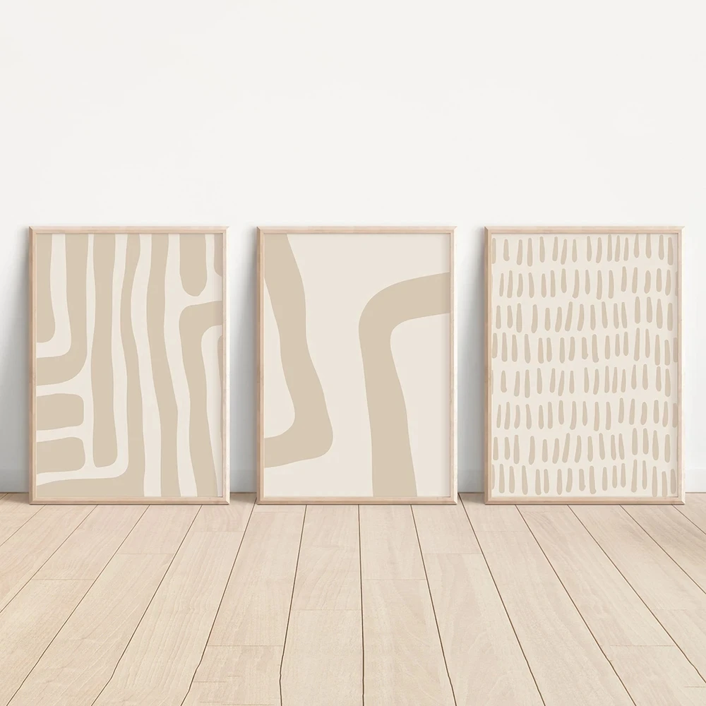 Boho Abstract Geometric Mid Century Poster Print Beige Canvas Painting Modern Neutral Wall Art Pictures Living Room Home Decor