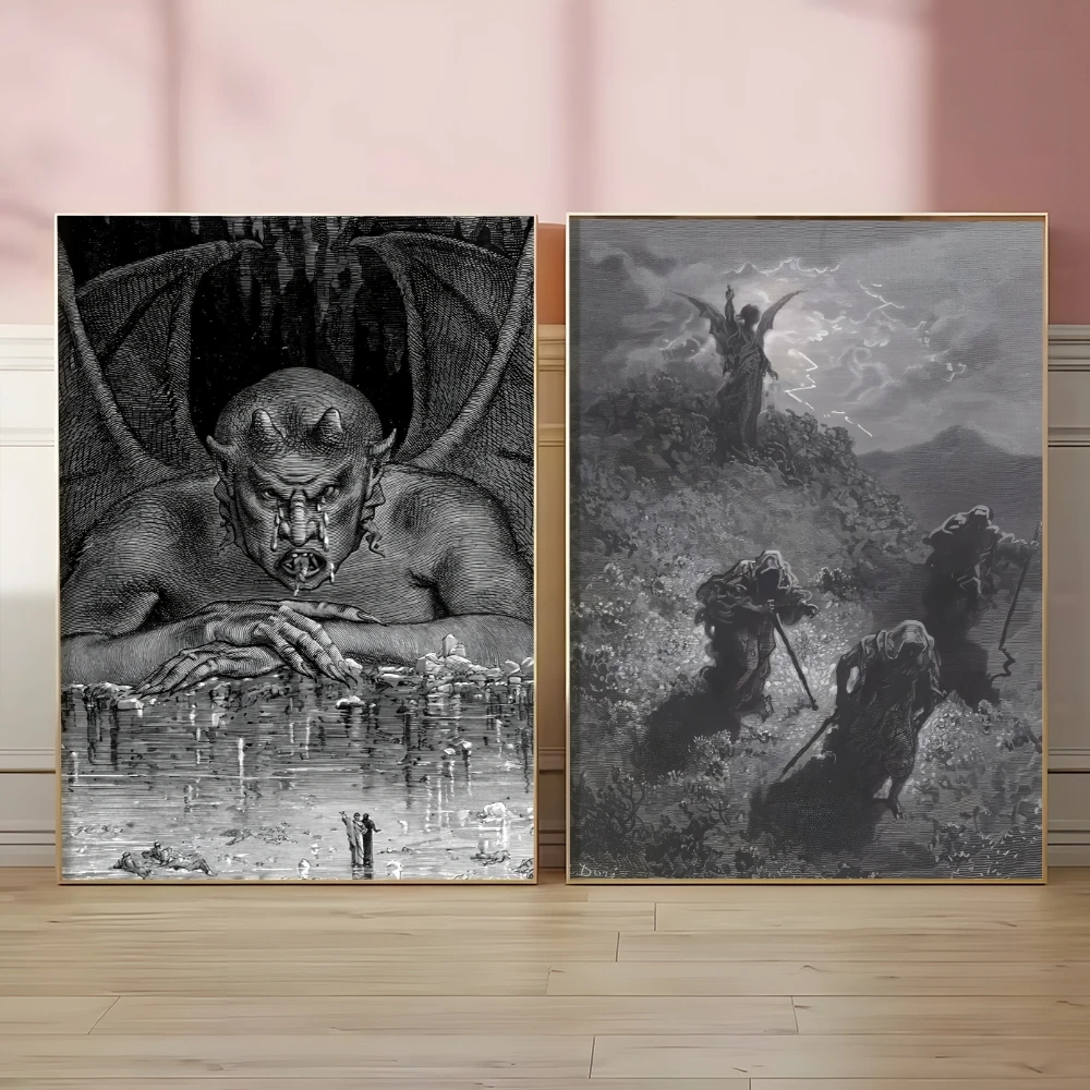 Gustav Dore Satan Paradise Lost Monster Painting Calligraphy Premium Cotton Canvas Poster Wall Art for Living Room Decor - Image 2