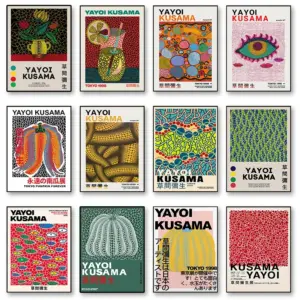 Yayoi Kusama Art Exhibition Pumpkin Flower Wall Art Poster Prints Abstract Canvas Painting Picture for Modern Room Home Decor