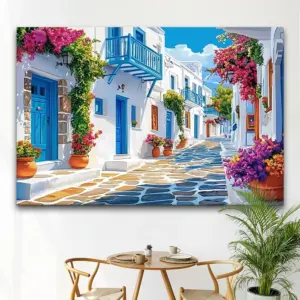 1 Piece Mediterranean Town Scenery Tapestry-Polyester Material, Ideal for Living Room & Bedroom Decoration-with Installation Kit