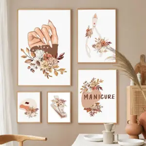 Abstract Boho Art Canvas Painting  Hand  Nail Polish Tools Nordic Prints  Wall Pictures for Beauty  Nail Salon Room Decor