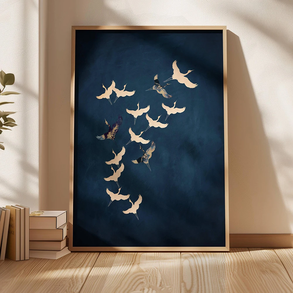 Sage Green Gold Japandi Art Print Flying Birds Wall Art Abstract Sun Art Living Room Decor Japanese Wall Art Bedroom Decor Gift - Image 2