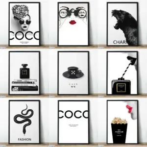 Nordic Luxury Minimalist Perfume Bottle Pop Art Prints Fashion Coco Poster Black White Parfum Giclee Wall Decor Painting