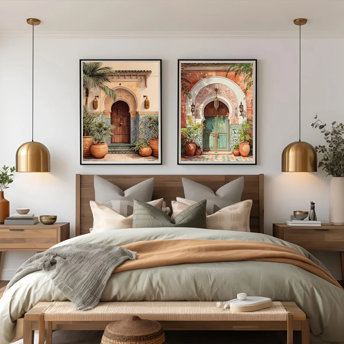 2pcs Moroccan Wall Art Neutral Boho Print Terracotta Cactus Decor Berber Pouf Basket Poster Minimalist Art Bedroom Home Decor - Image 4