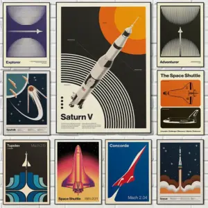 Retro Abstract Space Shuttle Sputnik Minimalist Posters and Prints Canvas Printing Wall Art Picture for Living Room Home Decor