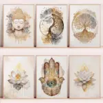Nordic Tree of Life & Buddha Canvas Prints Modern Buddhist Lotus & Tai Chi Yoga Wall Art Poster for Living Room Spiritual Decor