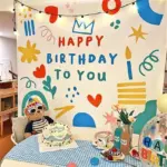 Happy Birthday Background Tapestry Cloth Kawaii Children's Room Wall Decoration Kids' Dormitory Cartoons Home Party Decor