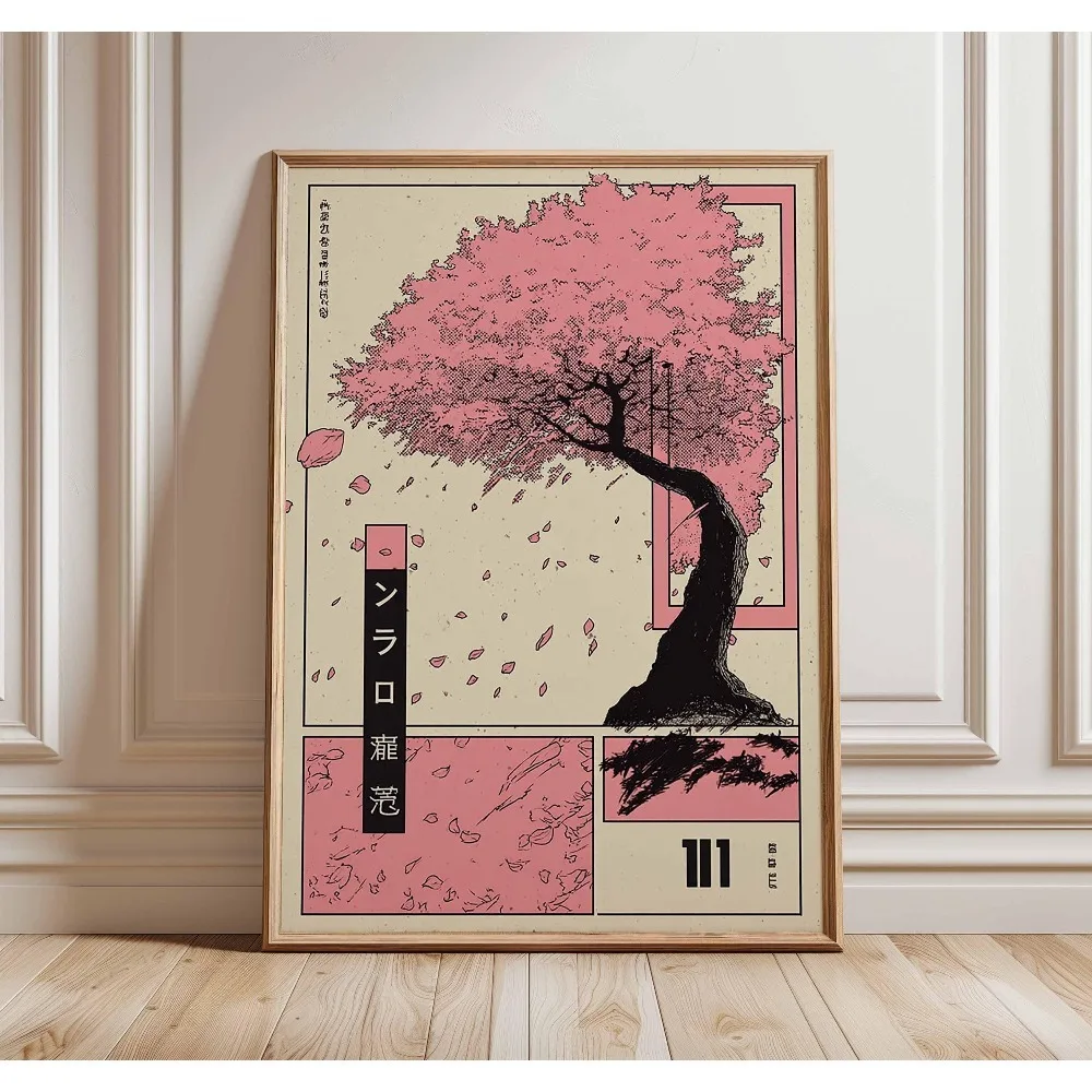 1 Frameless Japanese Tree Poster,Retro Landscape Painting,Natural Wall Art Print,Peaceful Landscape Art,Spring Flower Decoration - Image 4