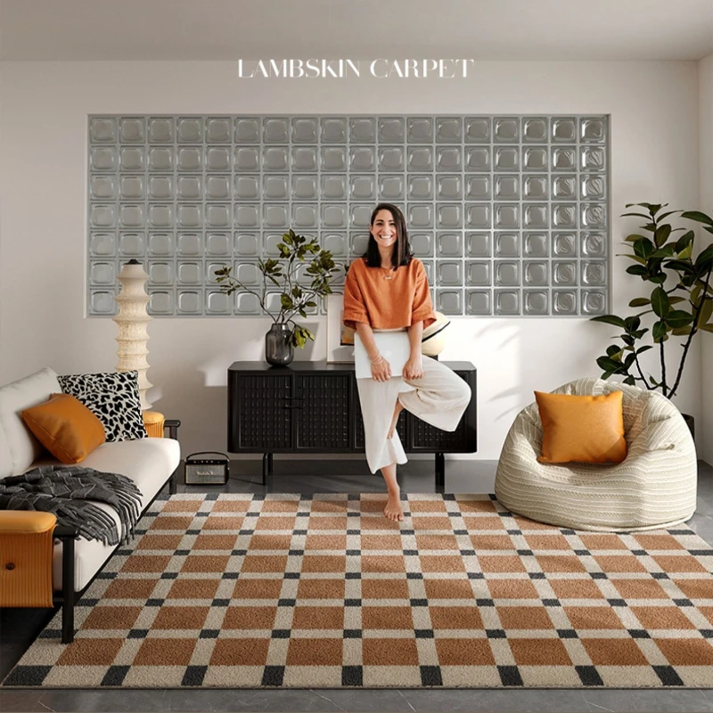 Retro Plaid Living Room Decoration Rug Cloakroom Large Area Carpet Nordic Style Rugs for Bedroom Home Fluffy Soft Plush Mat