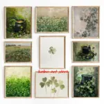 Four Leaf Clover Green Wildflower Field Shamrock Poster Print Canvas Painting St Patricks Day Wall Art Picture Home Room Decor