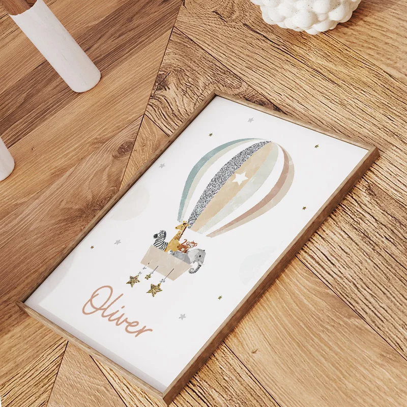 Rainbow Lion Giraffe Zebra Balloon Custom Name Nursery Wall Art Canvas Painting Posters And Prints Pictures Baby Kids Room Decor - Image 2
