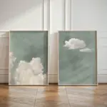 Sage Green Cloud Wall Art Poster Abstract Minimalist Sky Art Canvas Prints for Modern Living Room Bedroom Home Aesthetic Decor
