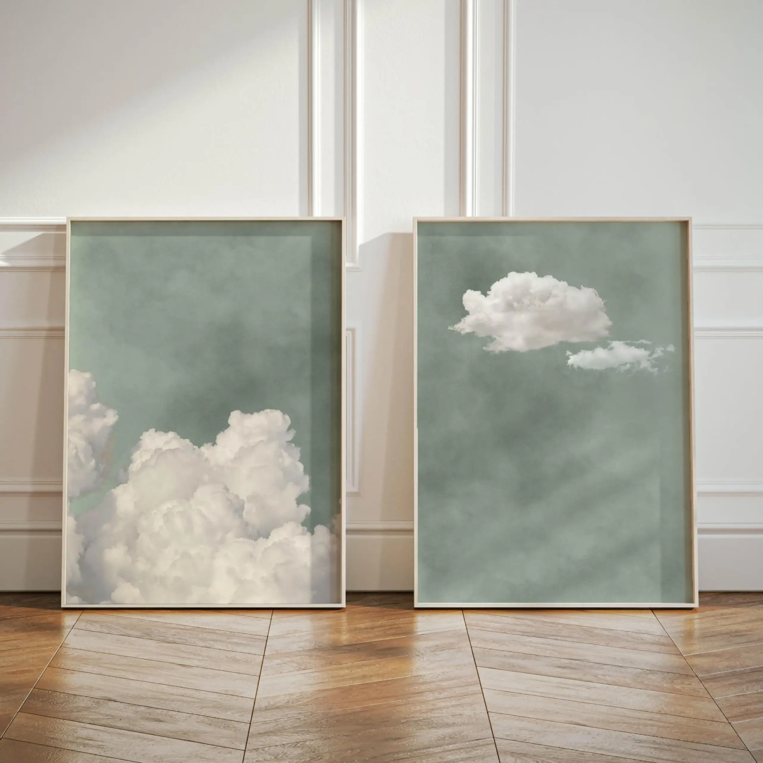 Sage Green Cloud Wall Art Poster Abstract Minimalist Sky Art Canvas Prints for Modern Living Room Bedroom Home Aesthetic Decor