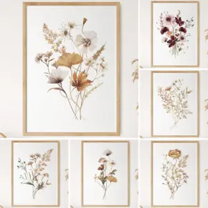 Dried Bouquet Poster Wildflowers ginkgo Watercolor Fall Flower Canvas printing Home Living Room Wall Art decoration painting