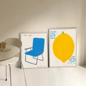 Nordic Simple Orange Lemon Blue Chair Floor Korean Wall Art Canvas Painting Posters for Living Room Bedroom Home Decor  Modern M