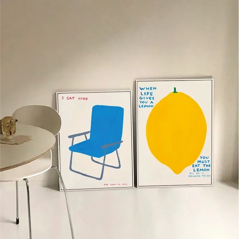 Nordic Simple Orange Lemon Blue Chair Floor Korean Wall Art Canvas Painting Posters for Living Room Bedroom Home Decor Modern M